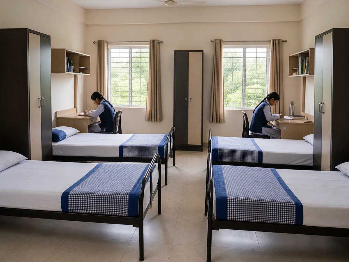 Representative image of a clean school hostel room